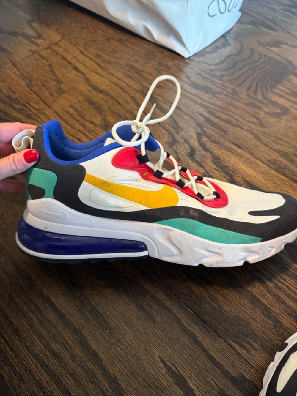 Nike Air Max 270 React - White with Yellow, Teal, Black & Red Accents - Picture 2 of 5